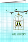 Happy Anniversary with Two Parakeets in Golden Cage card