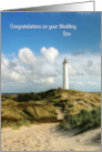 Beach Wedding for Son with Lighthouse card