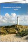 Beach Wedding for Nephew with Lighthouse card