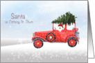 Christmas Santa in Truck with Tree and Snow card