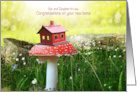 Congratulations on Your New Home Birdhouse on Mushroom card