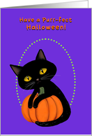 Halloween Black Cat with Orange Pumpkin card