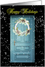 Happy Holidays with Wreath on Blue Door card