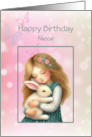 Happy Birthday Niece with Cute Girl Holding a Bunny Rabbit card