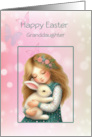 Happy Easter Granddaughter with Cute Girl Holding a Bunny Rabbit card