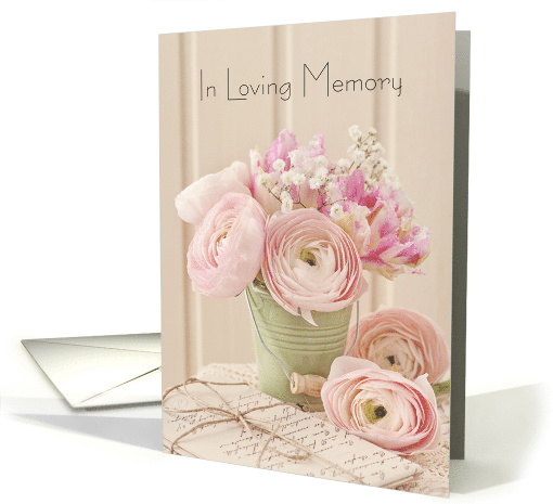 In Loving Memory Death Announcement Pink Floral Ranunculus card