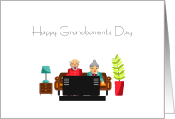 Happy Grandparents Day, Covid 19 Self Isolating, Couple Watching TV card