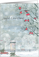 Joyful Christmas Snowy Night with Birds in Tree card