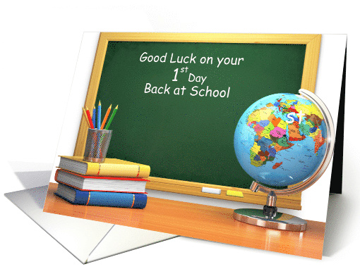 First Day Back to School Coronavirus Teacher's Desk Books Globe card
