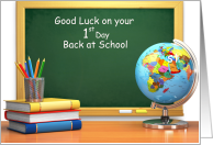 First Day Back to School Coronavirus Teacher’s Desk Books Globe card