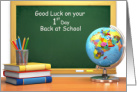 First Day Back to School Coronavirus Teacher’s Desk Books Globe card