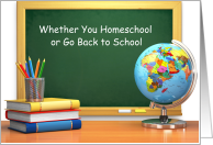 Back to School During Coronavirus Teacher’s Desk Books Globe card