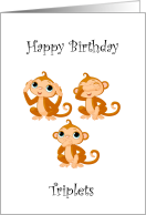 Birthday for Triplets Monkeys card