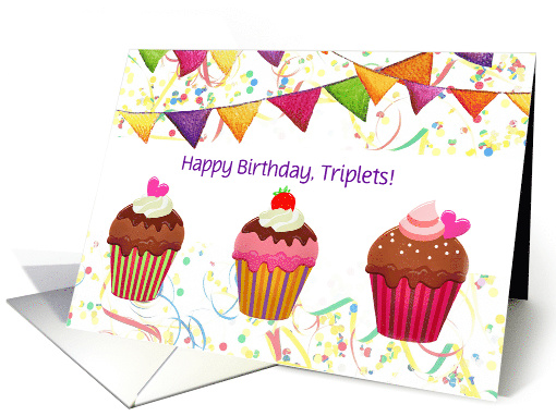 Birthday for Triplets Cupcakes card (1645808)