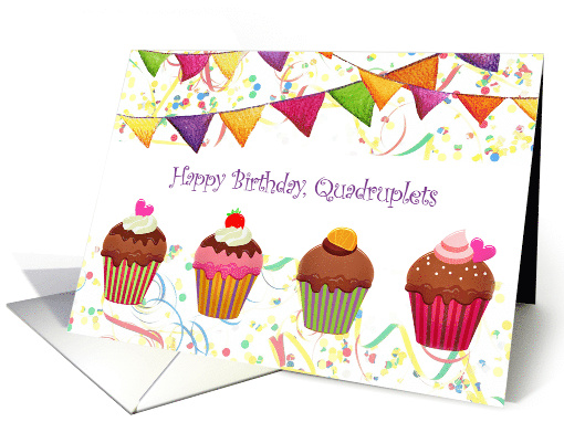 Birthday for Quadruplets Cupcakes card (1645844)