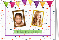 Birthday Then and Now Two Photos Confetti card