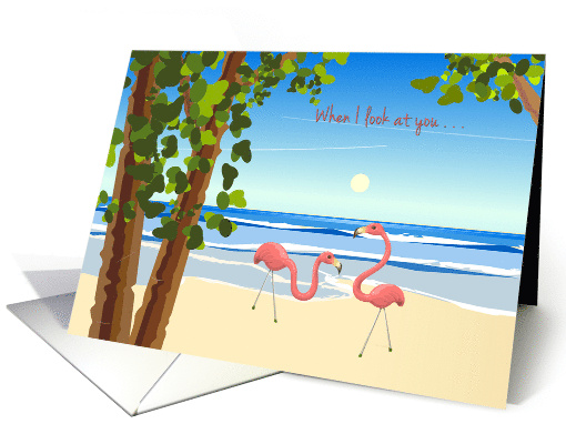 Valentine's Day Flamingos on Beach card (1660272)