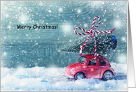 Christmas Red Car with Christmas Tree card