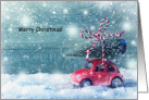Christmas Red Car with Christmas Tree card