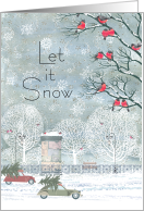 Christmas Let It Snow with Birds in Tree card