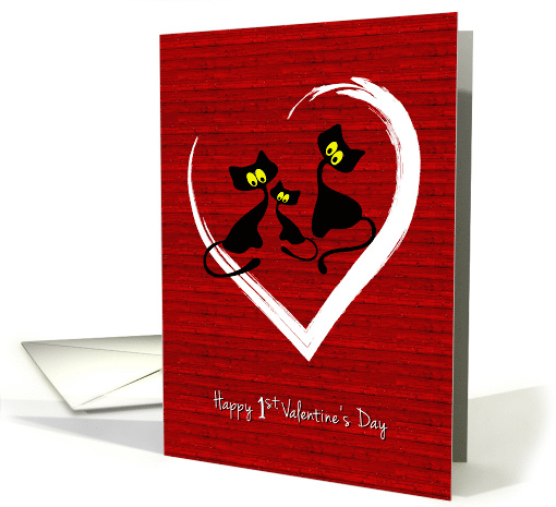 First Valentine's Day as a Family with Black Cats in Heart card