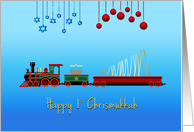 Interfaith First Christmas and Hanukkah Train and Menorah card
