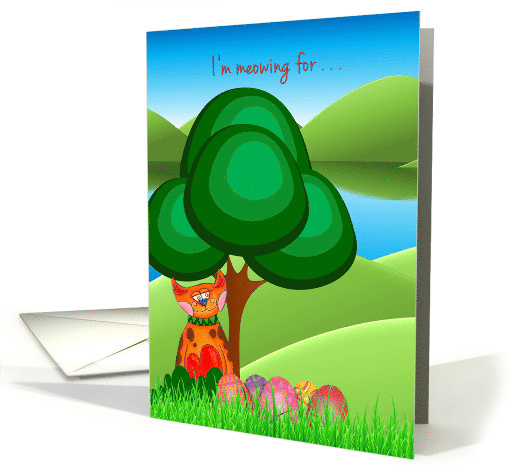 Easter Colorful Cat in Field with Easter Eggs card (1662772)