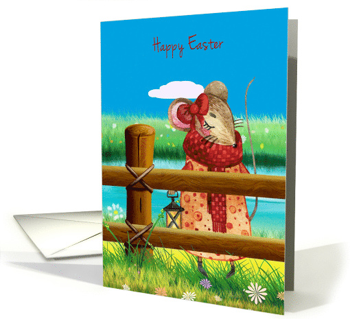 Easter Cute Mouse behind a Fence card (1662776)