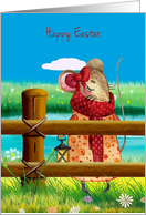 Easter Cute Mouse behind a Fence card