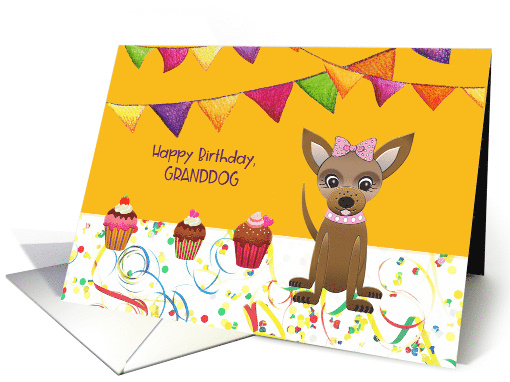 Birthday Party for Granddog with Streamers and Flags card (1664114)