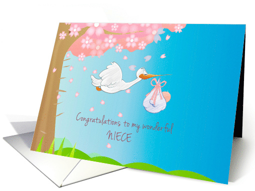 Pregnancy Congratulations for Niece with Stork and Baby Girl card