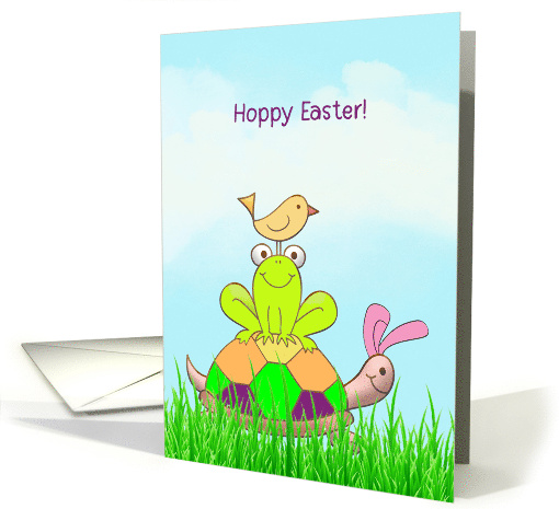 Easter Turtle and Frog and Bird in Grass card (1666028)