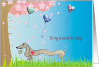 Valentine Fur Baby Pet Dachshund Dog With Heart Balloons card