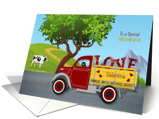 Valentine Truck with Hearts and Love Letters for Grandson card