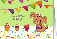 DOGust Birthday Cute Dog and Cupcakes and Flags card