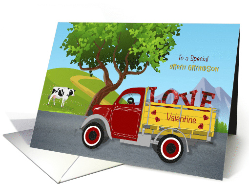 Valentine Truck with Hearts and Love Letters for Great Grandson card