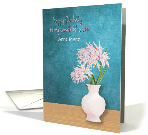Birthday for Sister from Brother with Pink Orchids in Vase card