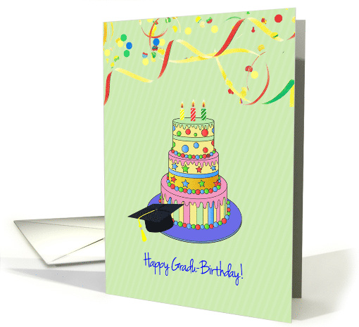 Graduation and Birthday on Same Day with Cake and Mortar card