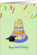 Graduation and Birthday on Same Day with Cake and Mortar card
