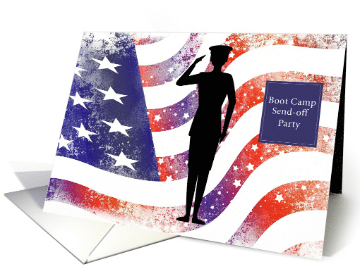 Bootcamp Sendoff Party Invitation with Female Soldier and US Flag card