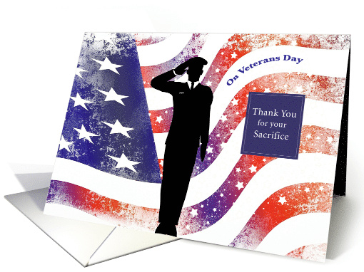 Veterans Day Thank You with Soldier and American Flag card (1686560)