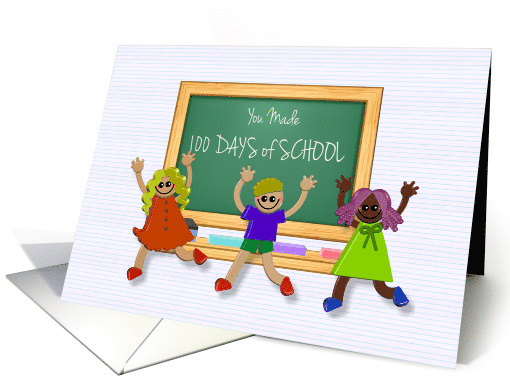 100 Days of School with Elementary School Kids and Blackboard card