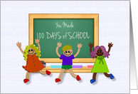 100 Days of School with Elementary School Kids and Blackboard card