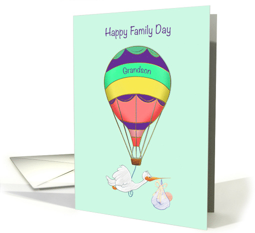 Adoption Family Day with Stork and Baby in Hot Air Balloon card