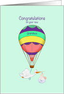 Grandfather’s New Grandson with Stork and Baby in Hot Air Balloon card