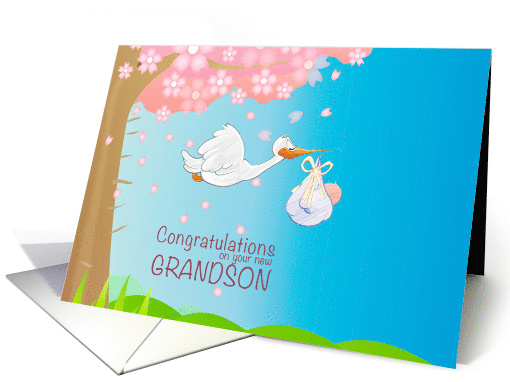 Grandfather's New Grandson with Stork Carrying Baby Boy card (1707350)
