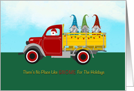 Christmas Santa and Gnomes in Red and Yellow Truck card