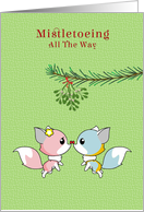 Mistletoe Christmas with Pink and Blue Foxes card