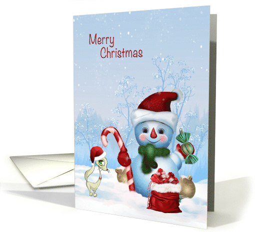 Christmas Snowman and Cat with Gifts card (1716716)