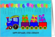 Happy Birthday Great Grandson with Train and Gifts with Balloons card
